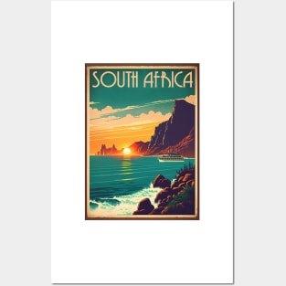 South Africa Coastline Vintage Travel Art Poster Posters and Art